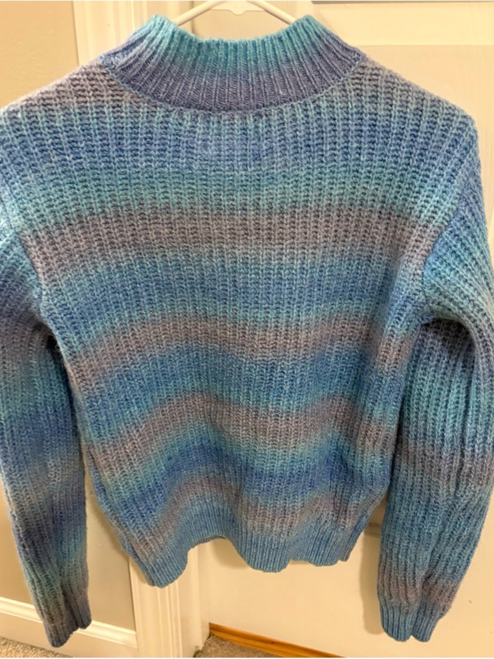 Lands' End Blue and Gray Gradient Rib-Knit Sweater